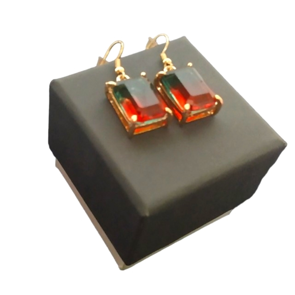 WATERMELON  TOURMALINE Earrings TRI-COLOR Emerald Cut  Earrings (Simulated)💎
